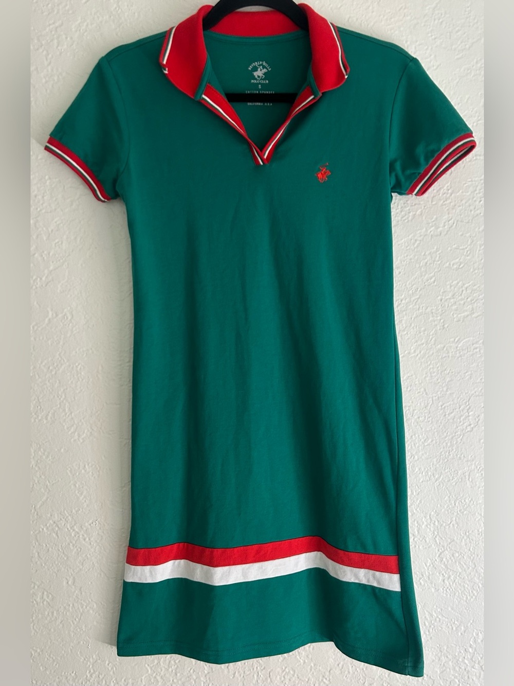 Beverly Hills Polo Club Green Polo Dress with Red & White Trim